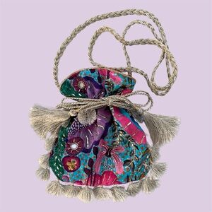 Payal Singhal Colorful Floral Butterfly Print Dupion Silk Sling Potli Pouch Bag